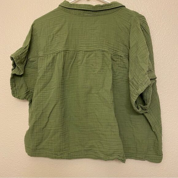 Old navy sage  green muslin cotton button front Top blouse oversized cropped XL - Picture 4 of 9